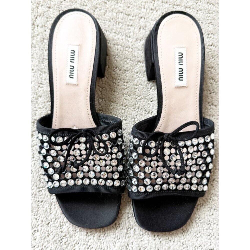 Miu Miu Leather Lasercut Accents Slides Women's Size: 7 | IT 37 - Picture 3 of 11